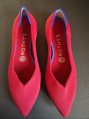Rothy's “The Point” Knit Flats with Blue Trim